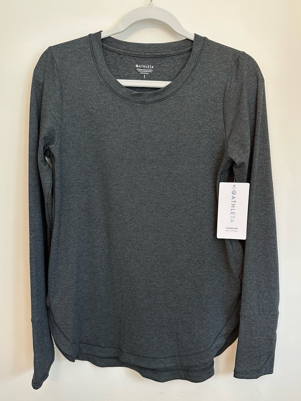 NWT! Athleta Uptempo Long Sleeve Top Charcoal Heather size Small